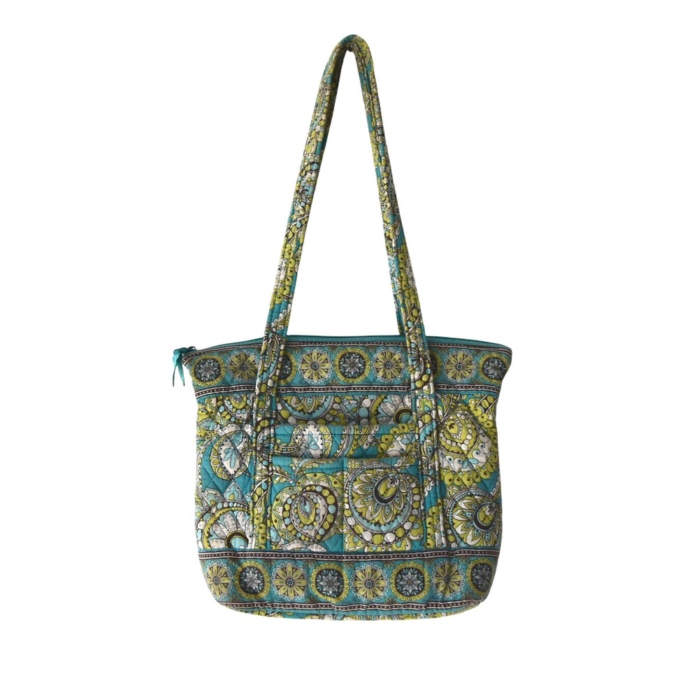 Vera Bradley Quilted Villager Tote Bag‎ Teal Yellow Paisley Print